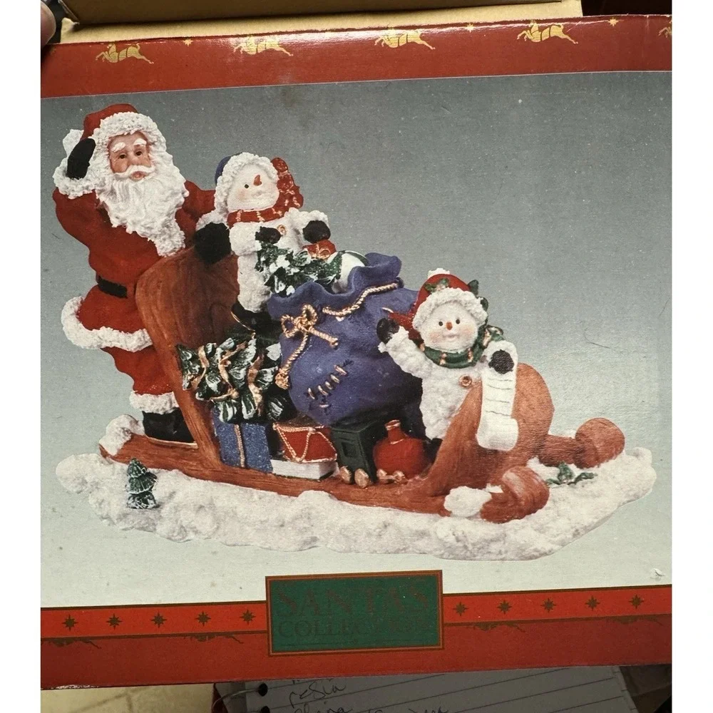 Vintage Santas Collection #99990 Santa and 2 Snowmen on a Sleigh Resin EUC